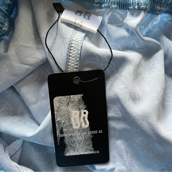 Bondi Beamers Light Blue Tropical Print Swim Shorts with Drawstring Waistband - Picture 9 of 9